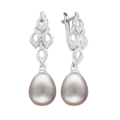 Серьги из серебра c серебристыми речными жемчужинами 10-11 мм