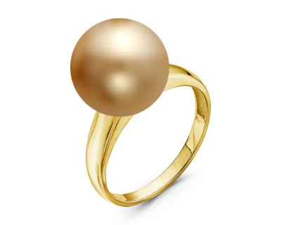 Кольцо из желтого золота с золотистой морской Австралийской жемчужиной 13,6-13,9 мм