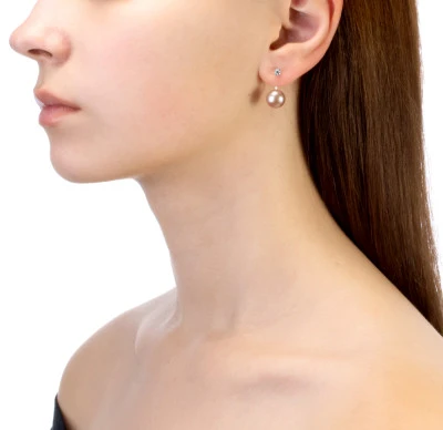 Пусеты "Диор" из серебра с розовыми речными жемчужинами 9,5-10 мм