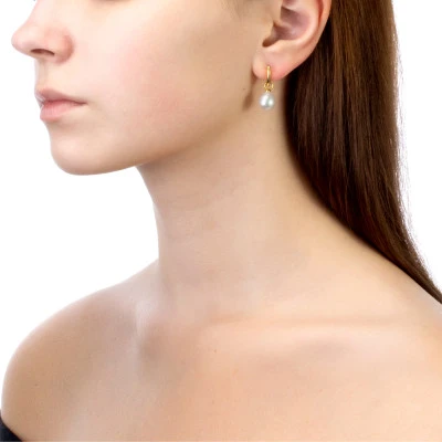 Серьги из серебра с белыми морскими Австралийскими жемчужинами 9,6-9,9 мм