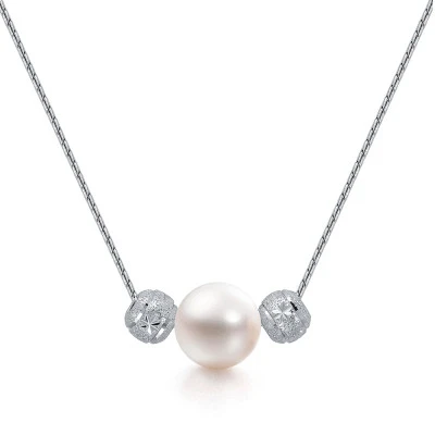 Цепочка из серебра 925 пробы с белой речной жемчужиной 9,5-10 мм