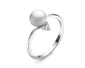 Кольцо из серебра с белой речной жемчужиной 7-7,5 мм