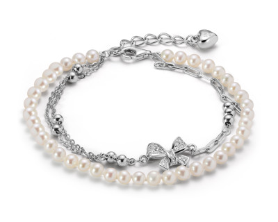 Браслет из серебра 925 пробы с белыми речными мини-жемчужинами 3-3,5 мм