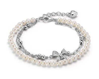 Браслет из серебра 925 пробы с белыми речными мини-жемчужинами 3-3,5 мм