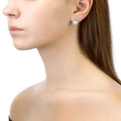 Серьги из серебра с белыми речными жемчужинами 7,5-8 мм