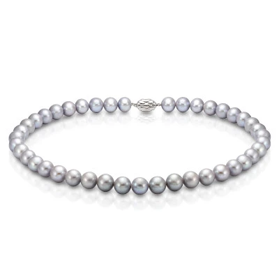 Ожерелье из серебристого круглого речного жемчуга класса ААА. Жемчужины 8,5-9,5 мм