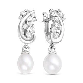 Серьги из белого золота с белыми речными жемчужинами 9-10 мм