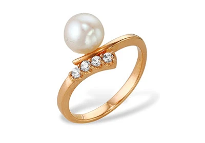 Кольцо из красного золота с белой речной жемчужиной 8-8,5 мм