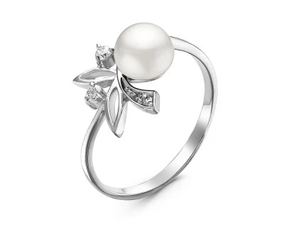 Кольцо из серебра с белой речной жемчужиной 7-7,5 мм