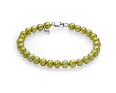 Браслет из фисташковых круглых речных жемчужин класса ААА. Жемчужины 6-6,5 мм