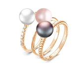 Кольцо "Трио" из серебра с речными жемчужинами "микс"  7-7,5 мм
