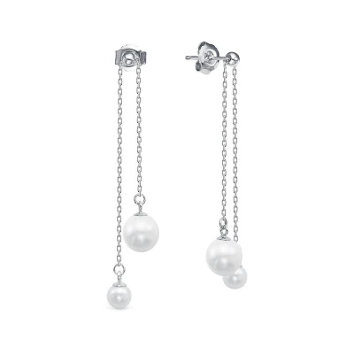 Серьги на цепочке из серебра c белыми речными жемчужинами 4,5-8 мм