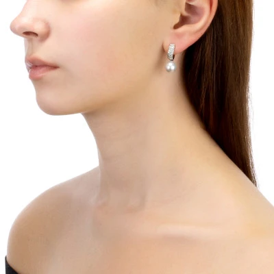 Серьги из серебра с белыми речными жемчужинами 8,5-9 мм