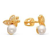 Серьги "Бабочки" из серебра c белыми речными жемчужинами 5,5-6 мм