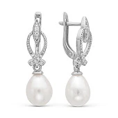 Серьги из серебра с белыми речными жемчужинами 7,5-8 мм