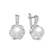 Серьги из серебра c белыми речными жемчужинами 8-8,5 мм