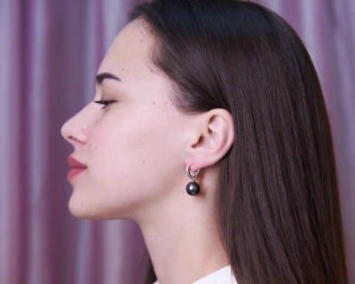 Серьги из белого золота с черными морскими Таитянскими жемчужинами 12-12,5 мм