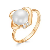 Кольцо из красного золота с белой речной жемчужиной 7,5-8 мм