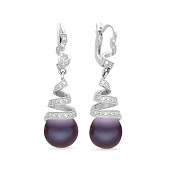 Серьги из серебра с черными речными жемчужинами 10,5-11 мм