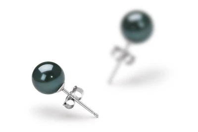 Пусеты из золота 585 пробы с черными морскими жемчужинами Акойя 7,5-8 мм