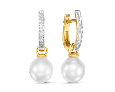 Серьги из серебра с белыми морскими Австралийскими жемчужинами 9,6-9,9 мм