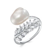 Кольцо из серебра с белой речной жемчужиной "Барокко" 10-11 мм