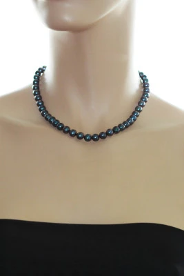 Ожерелье из черного круглого речного жемчуга класса ААА. Жемчужины 7,5-8 мм