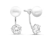 Пусеты "Диор" из серебра с белыми речными жемчужинами 9,5-10 мм