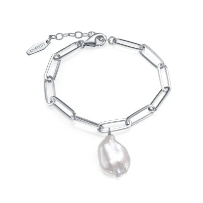 Браслет из серебра 925 пробы с белой барочной жемчужиной 12-13 мм