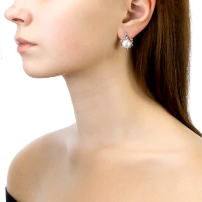 Серьги из серебра с белыми речными жемчужинами 9,5-10 мм