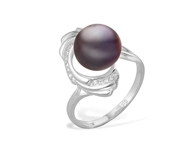 Кольцо из серебра с черной речной жемчужиной 8,5-9,5 мм