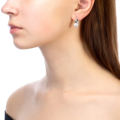 Серьги из серебра с белыми речными жемчужинами 8,5-9 мм