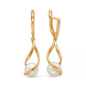 Серьги из красного золота с белыми речными жемчужинами 8 мм