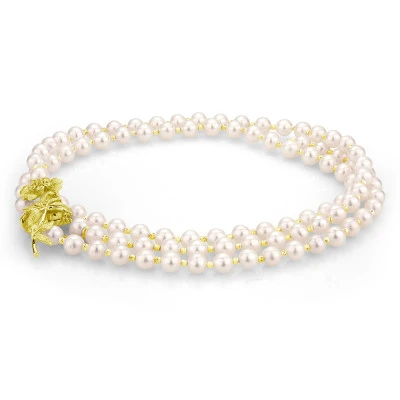 Ожерелье "галстук" из белого круглого речного жемчуга класса ААА. Жемчужины 7-7,5 мм