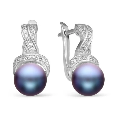 Серьги из серебра с черными речными жемчужинами 8,5-9 мм