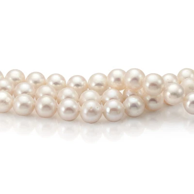 Ожерелье 3-рядное из белого круглого речного жемчуга класса ААА. Жемчужины 6-6,5 мм