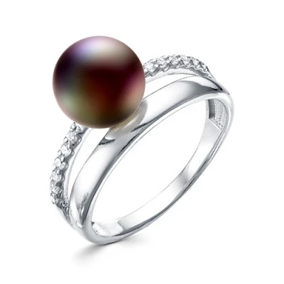 Кольцо из серебра с черной речной жемчужиной 9,5-10 мм