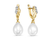 Серьги из желтого золота с белыми речными жемчужинами 9-10 мм