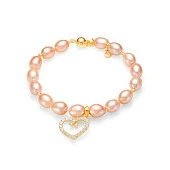 Браслет "Сердце" из розового рисообразного речного жемчуга 7,5-8 мм с подвеской из серебра