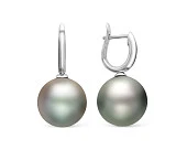 Серьги из белого золота с черными морскими Таитянскими жемчужинами 11,6-11,9 мм