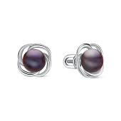 Серьги-гвоздики из серебра с черными речными жемчужинами 8,5-9 мм