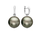 Серьги из белого золота с черными морскими Таитянскими жемчужинами 15-15,5 мм