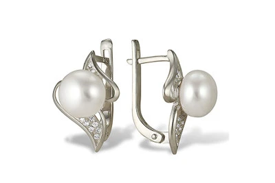 Серьги из белого золота с белыми речными жемчужинами 7-7,5 мм