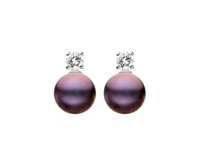 Серьги-гвоздики из серебра с черными речными жемчужинами 8-8,5 мм