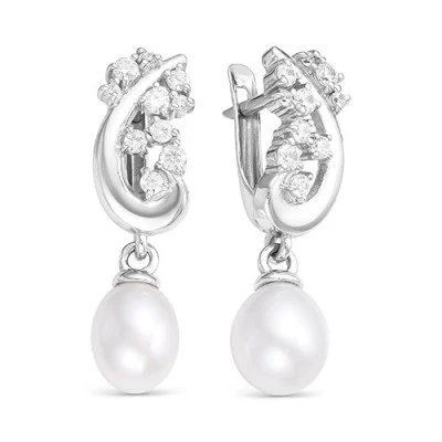 Серьги из серебра с белыми речными жемчужинами 7,5-8 мм