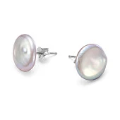 Пусеты из серебра с серебристыми речными жемчужинами "Барокко" 12-13 мм