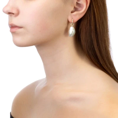 Серьги из серебра c белыми речными жемчужинами "Барокко" 13-19 мм