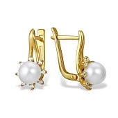 Серьги из желтого золота с белыми речными жемчужинами 7-7,5 мм