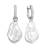 Серьги из серебра с белыми речными жемчужинами "Барокко" 13-16 мм