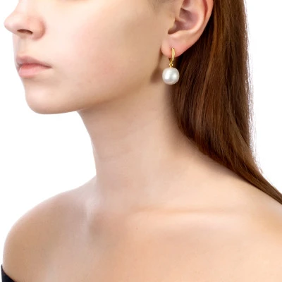 Серьги из серебра c белыми японскими речными жемчужинами 14-14,5 мм